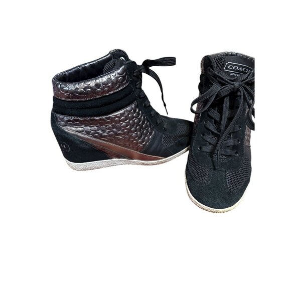 Coach Naples Black Metallic Signature Wedge Sneakers Size 6M Women’s High Top - Picture 8 of 16
